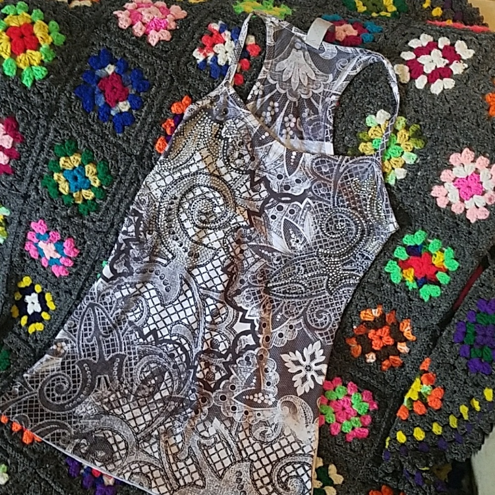 Rhinestone embellished tank top